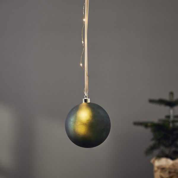 LED Christbaumkugel - Weihnachtskugel - Glas - 18 warmweiße LED - D: 15cm - Timer - Batterie - grün