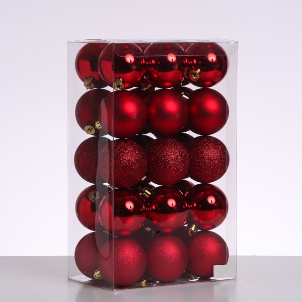 Christbaumkugel - Weihnachtsbaumkugel - bruchfest - D: 6cm - glänzend matt glitzernd - rot - 30St.