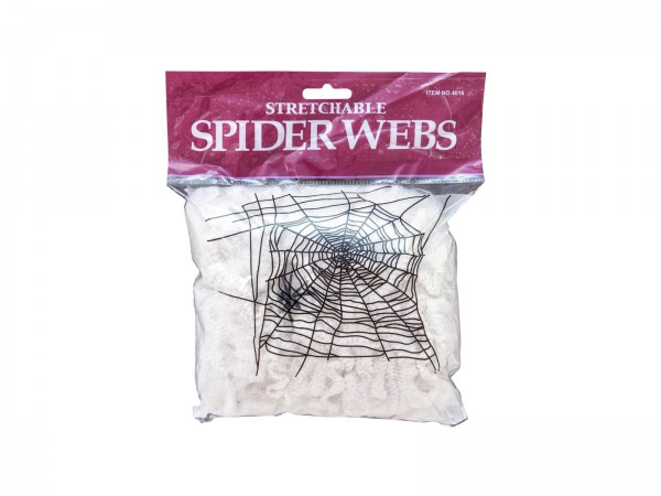 Spinnennetz synthetisch, weiss, 100g Packung - Gruseldekoration + 2 Kunststoffspinnen - Spinnweben