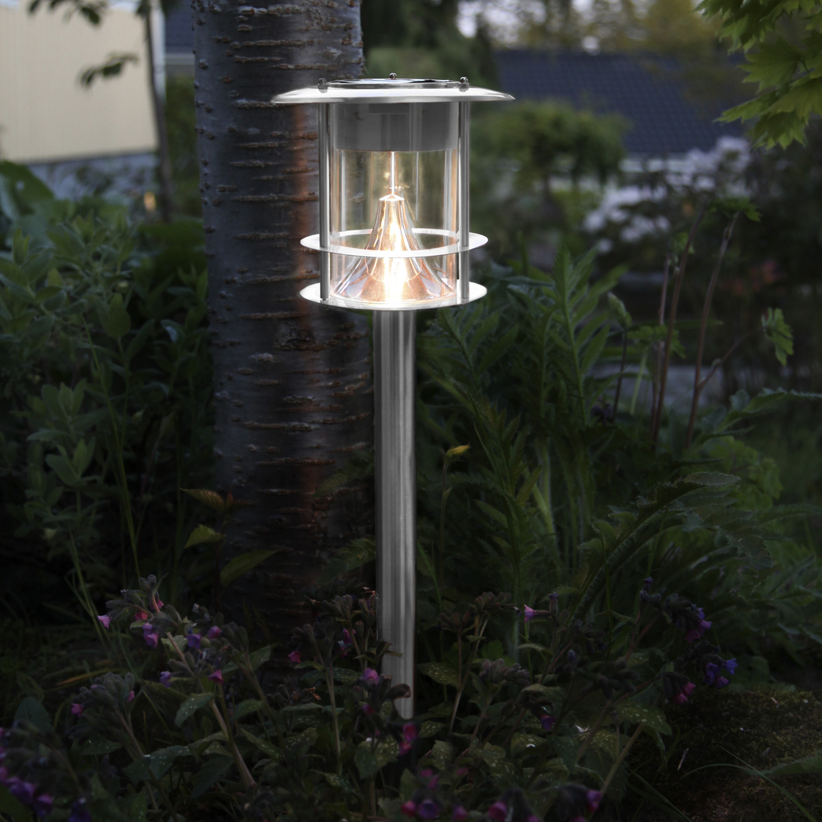 LED Solar Stick Weg-Leuchte Laterne schwarz 30cm Lichtsensor Garten mit Erdspieß
