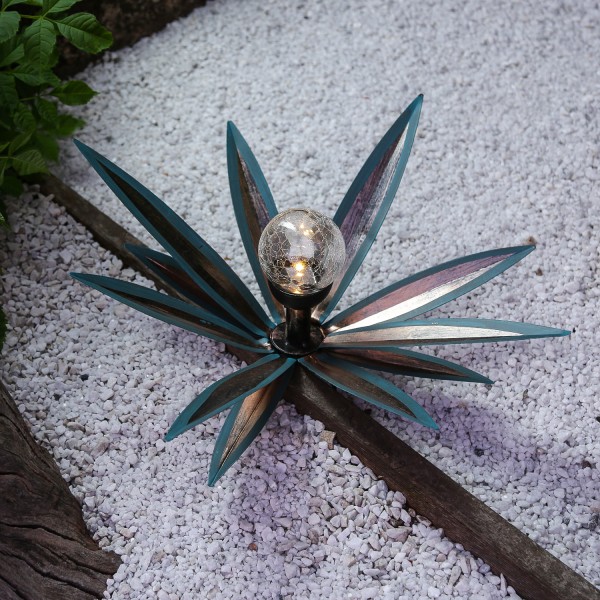 LED Solar Gartenstecker Seerose - Blume mit Metallblättern - warmweiße LED - H: 39cm - blau