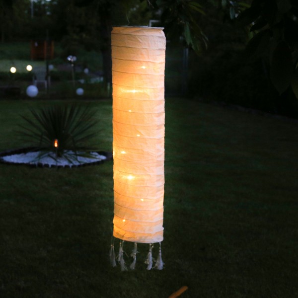 XXL LED Solar Lampion - Laterne - 8 warmweiße LED an Lichterkette - H: 102cm - Lichtsensor - beige