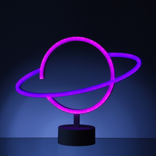 LED NEON Figur PLANET - Neonlicht - H: 24cm - Batterie oder USB Betrieb - stehend - blau/pink