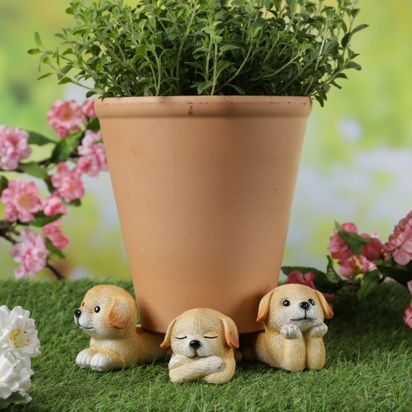 Blumentopffüße niedliche Hunde - Pflanzkübel Untersetzer - Kübelfüße - Polyresin - braun - 3er Set