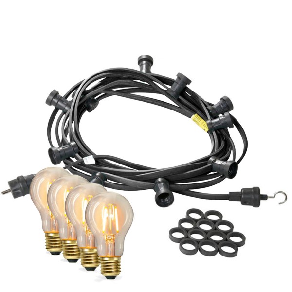 Illu-/Partylichterkette 50m - Außenlichterkette - Made in Germany - 50 Edison LED Filamentlampen