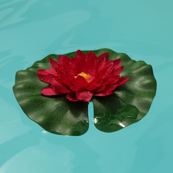 Seerose mit Wassertropfen - Kunstblume - Lotusblume - D: 20cm - schwimmend - rot