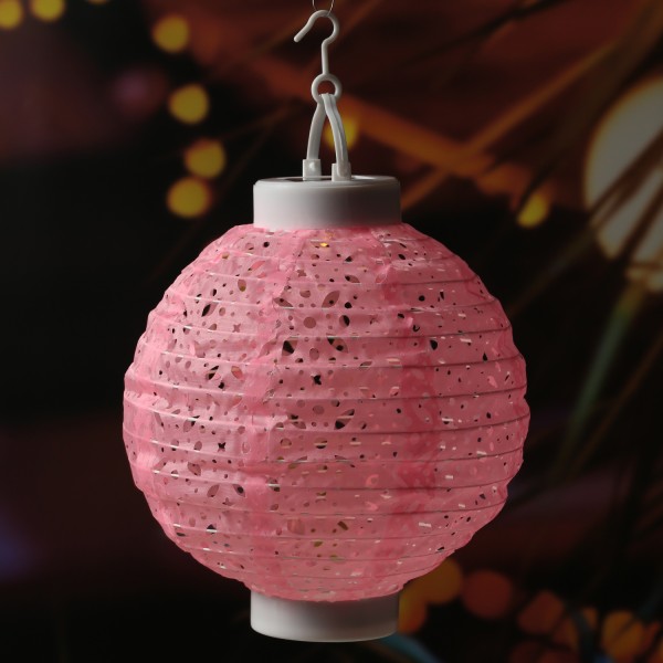 LED Solar Lampion - mit Muster - warmweiße LED - H: 23cm - D: 20cm - Lichtsensor - rosa