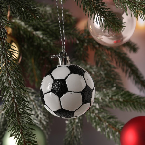 Weihnachtsbaumschmuck FUSSBALL - Glas - inkl. Aufhänger - H: 7cm - schwarz, weiß