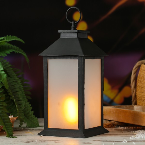 LED Laterne - mit Flammeneffekt - flackernd - H: 34cm - Timer - Batteriebetrieb - schwarz