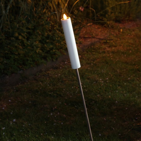 LED Solar Stabkerze - Gartenstecker - gelbe LED - H: 98cm - Dämmerungssensor - weiß