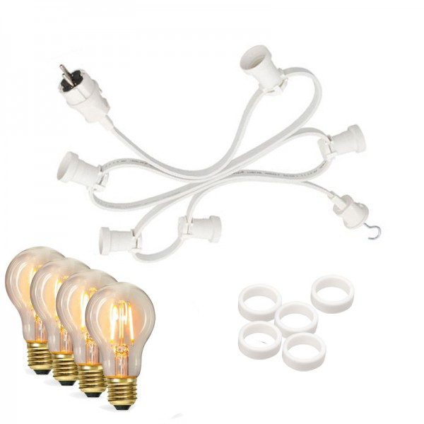 Illu-/Partylichterkette 20m - Außenlichterkette weiß - Made in Germany- 30 Edison LED Filamentlampen