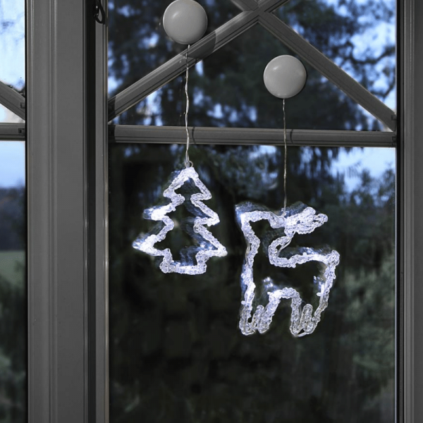 LED-Fensterdeko "Iceglow" - Schnee- & Weihnachtsmann - 6 kaltweiße LED - 2er Set - kristallines Acry