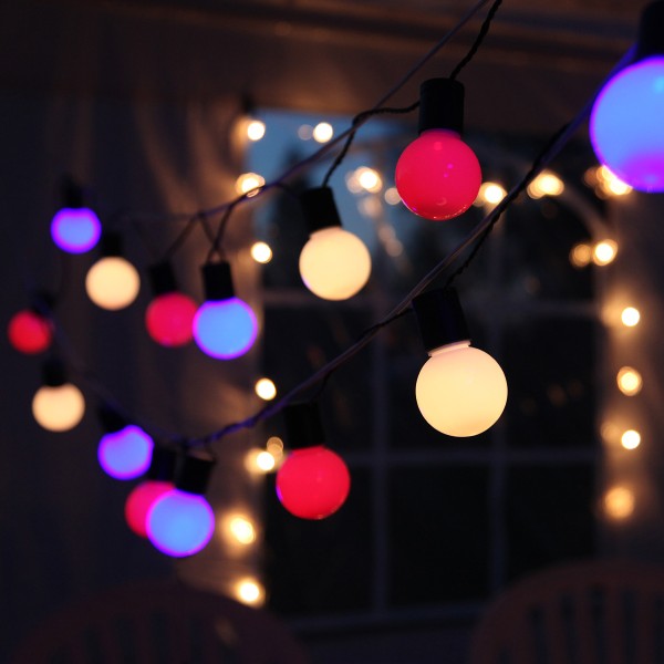 B-Ware LED Party Lichterkette - 20 bunte LED - L: 5,7m - grünes Kabel - outdoor - pastelfarben