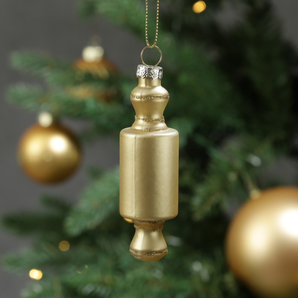 Weihnachtsbaumschmuck Teigroller - Glas - Christbaumschmuck - H: 10cm - gold