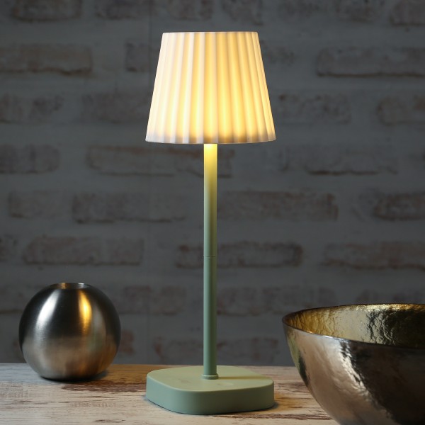 LED Garten Tischlampe - weißer Lampenschirm - 2 Helligkeitsstufen - H: 34cm - USB - für Außen - grün