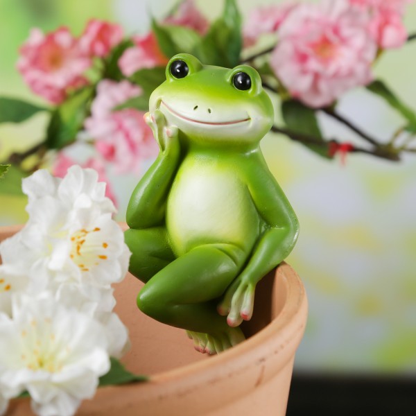 Blumentopfhänger Frosch - niedliche Dekofigur als Topfhänger - Tierfigur - Polyresin - H: 10cm