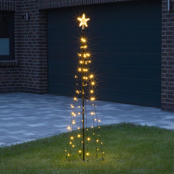 LED Lichterbaum mit Sternspitze - 6 Stränge - 150 warmweiße LED - H: 2,4m - für Außen - schwarz