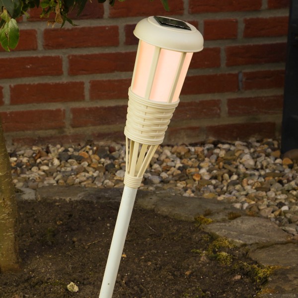 LED Solar Fackel FLAME - Gartenfackel - simulierter Flammeneffekt - H: 61cm - Lichtsensor - beige