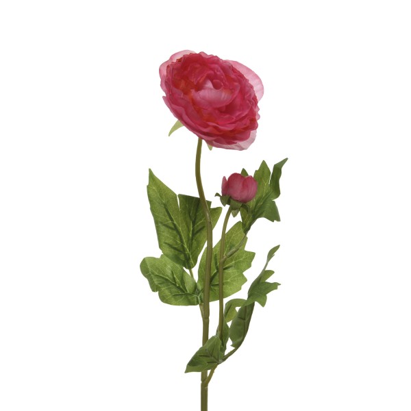 Ranunkel mit Blüte und Knospe am Stiel - Kunstblume - H: 57cm - rot
