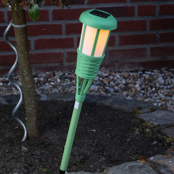 LED Solar Fackel FLAME - Gartenfackel - simulierter Flammeneffekt - H: 61cm - Lichtsensor - grün