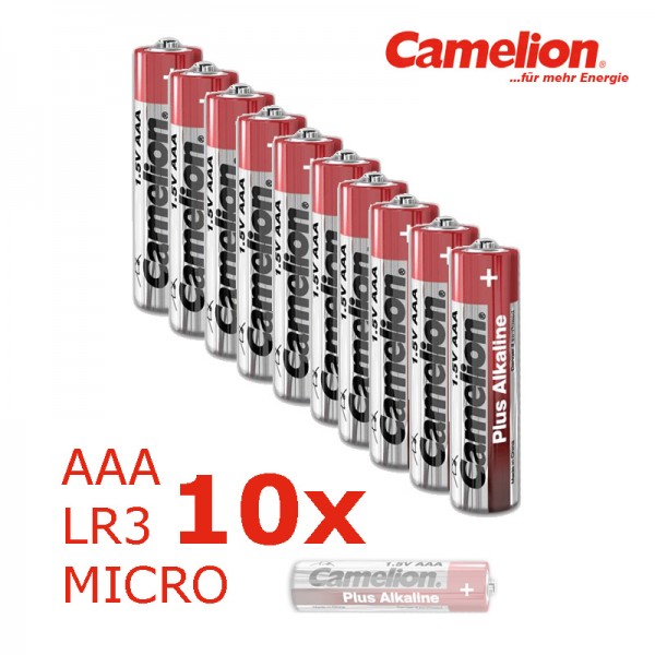 10 x Batterie Micro AAA LR3 1,5V PLUS Alkaline - Leistung auf Dauer - CAMELION