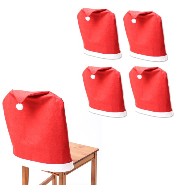 Stuhlhusse SANTA - Stuhlbezug als Weihnachtsmütze - Filz - L: 50cm - H: 60cm - rot - 4er Set