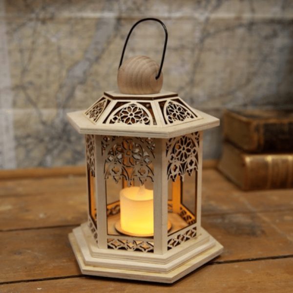 LED Laterne Weiß mit Kerze Windlicht Flammeneffekt Flackernd Timer 23cm