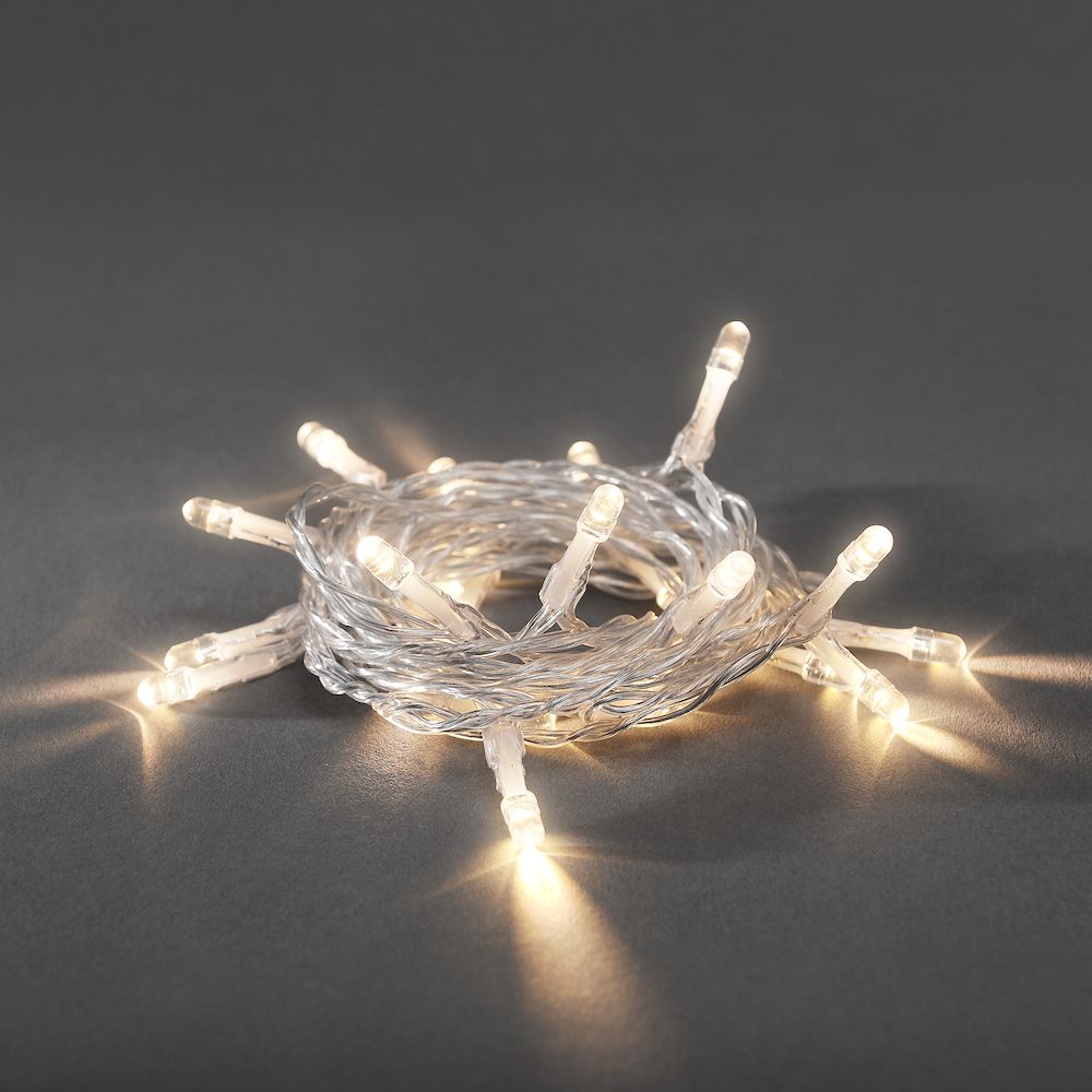 LED Lichterkette - 30 warmweiße LED - L: 4,35m - Timer - an/aus Schalter -  Kabel - transparent | Lichterketten Experte