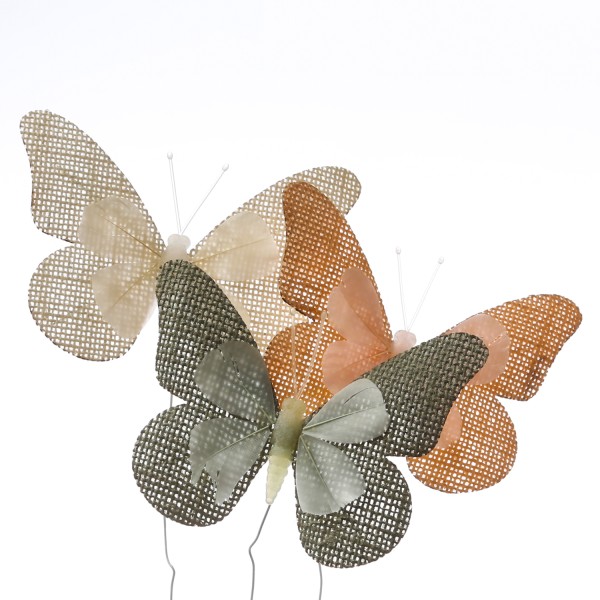 Deko Schmetterlinge - aus Polyester - am Draht - H: 5cm - weiß, rosa, grün - 3er Set