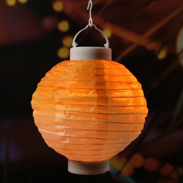 LED Solar Lampion - Flammeneffekt - 12 warmweiße LED - H: 23cm - D: 20cm - Lichtsensor - gelb