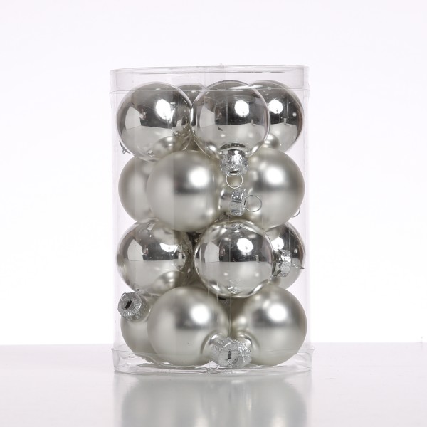 Christbaumkugel - Weihnachtskugel - Glas - D: 3,5cm - glänzend und matt - silber - 16er Set