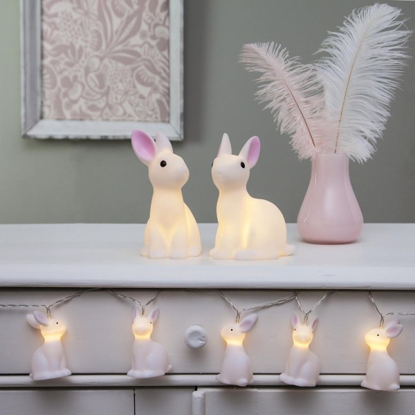 LED Lichterkette Bunny - 10 weiße Häschen mit warmweißen LED - 1,35m - Batterie - Timer