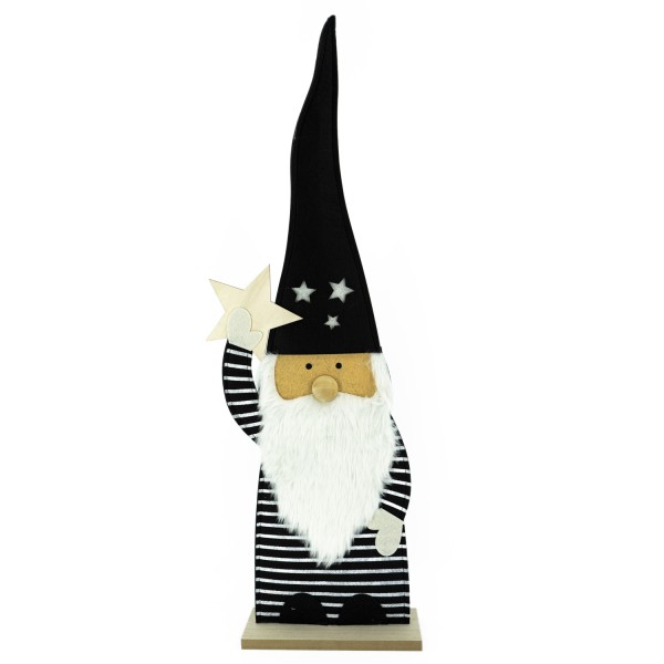 Weihnachtsmann - Dekofigur - Holz - Filz - stehend - H: 87cm - Streifen und Sterne - schwarz