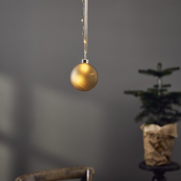 LED Christbaumkugel - Weihnachtskugel - Glas - 16 warmweiße LED - D: 10cm - Timer - Batterie - gold