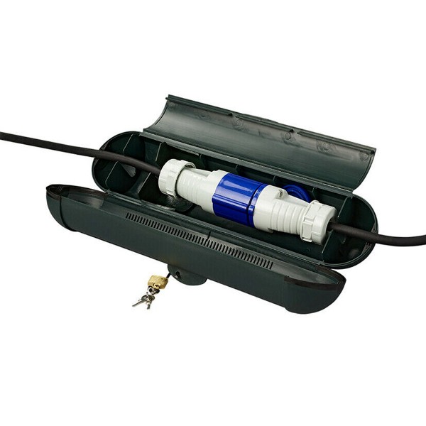 Kabelsafe für CEE Stecker - wetterfest - mit Schloss und Schlüssel - Cable Lock - schwarz