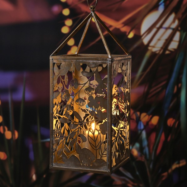 Laterne Wildrose - Windlicht - mit Glaseinsatz - Metall - H: 55cm - gold