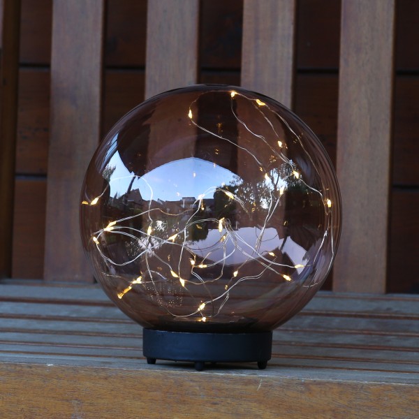 LED Solar Kugellampe - 2in1 - Kunststoff - warmweiße LED Drahtlichterkette - D: 30cm - bernstein