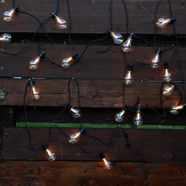 LED Lichterkette - 20 warmweiße Filament LED - L: 9,5m - koppelbar bis 100 LED - Trafo - für Außen