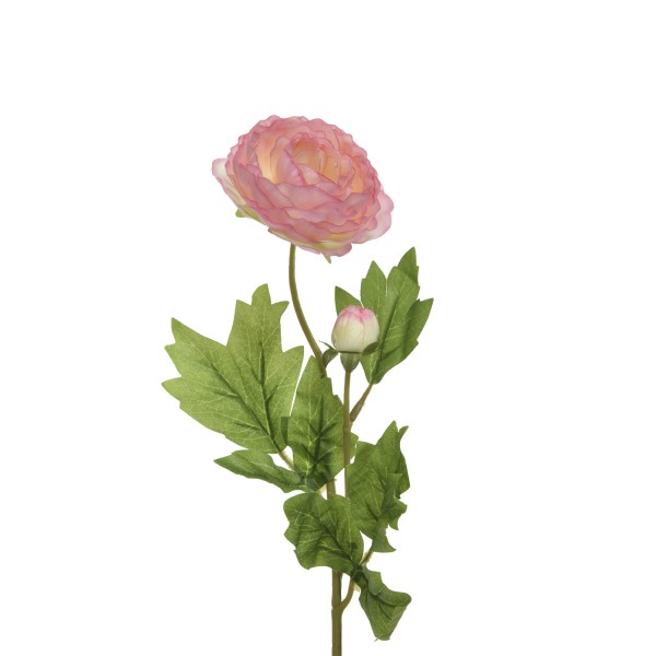 Ranunkel mit Blüte und Knospe am Stiel - Kunstblume - H: 57cm - rosa