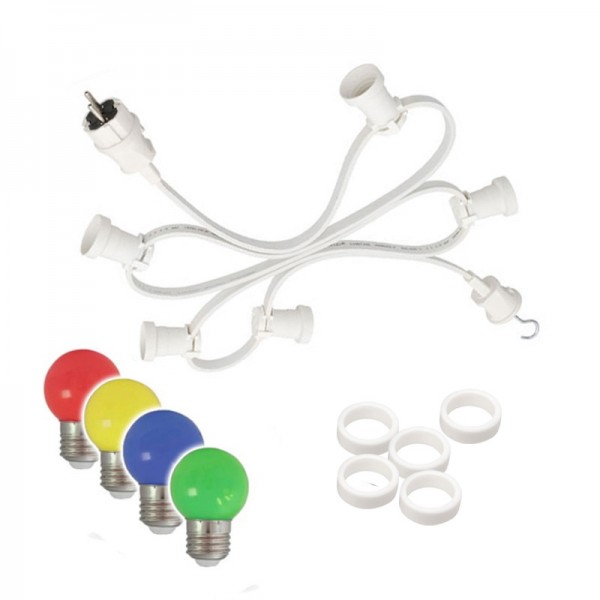 Illu-/Partylichterkette 20m - Außenlichterkette weiß - Made in Germany - 30 x bunte LED Kugellampen