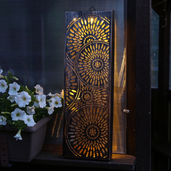 LED Solar Wandlampe Blume - Wanddekoration - H: 61,5cm - Lichtsensor - für Außen - gold