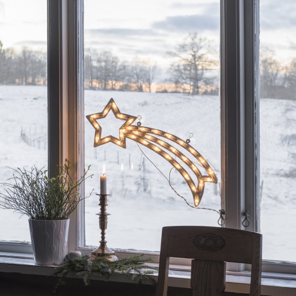 LED Fensterdeko Komet - Weihnachtsbeleuchtung - 35 warmweiße LED - H: 22cm - weiß