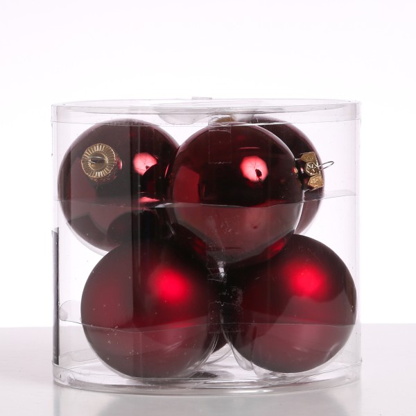 Christbaumkugel - Weihnachtsbaumkugel - Glas - D: 8cm - glänzend und matt - weinrot - 6er Set