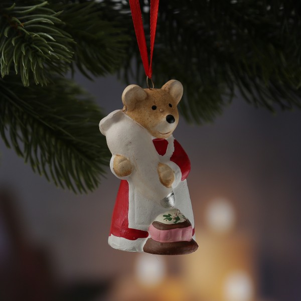Weihnachtsbaumschmuck Bärchen mit Spritzbeutel und Törtchen - Christbaumschmuck - Polyresin - H: 8cm