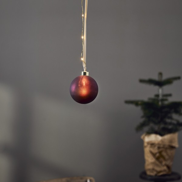 LED Christbaumkugel - Weihnachtskugel - Glas - 16 warmweiße LED - D: 10cm - Timer - Batterie - rot
