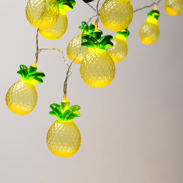 LED Lichterkette Ananas - 10 warmweiße LED - Batteriebetrieb - L: 1,35m - gelb/grün