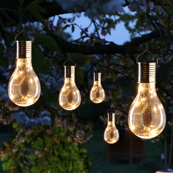 LED Solar Glühbirnen GLOW - warmweiße LED Drahtlichterkette - H: 14cm - transparent - 5er Set