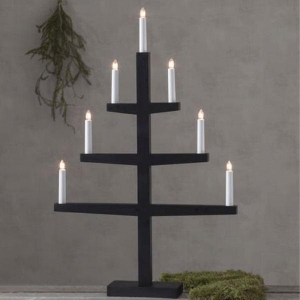 Kerzenleuchter "Tripp" - 7 Arme - warmweiße Glühlampen - H: 77cm, L: 49cm - Schalter - Schwarz