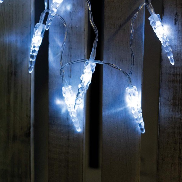 LED Lichterkette Eiszapfen - Acryl - 10 kaltweiße LED - Batteriebetrieb - L: 1,15m - transparent