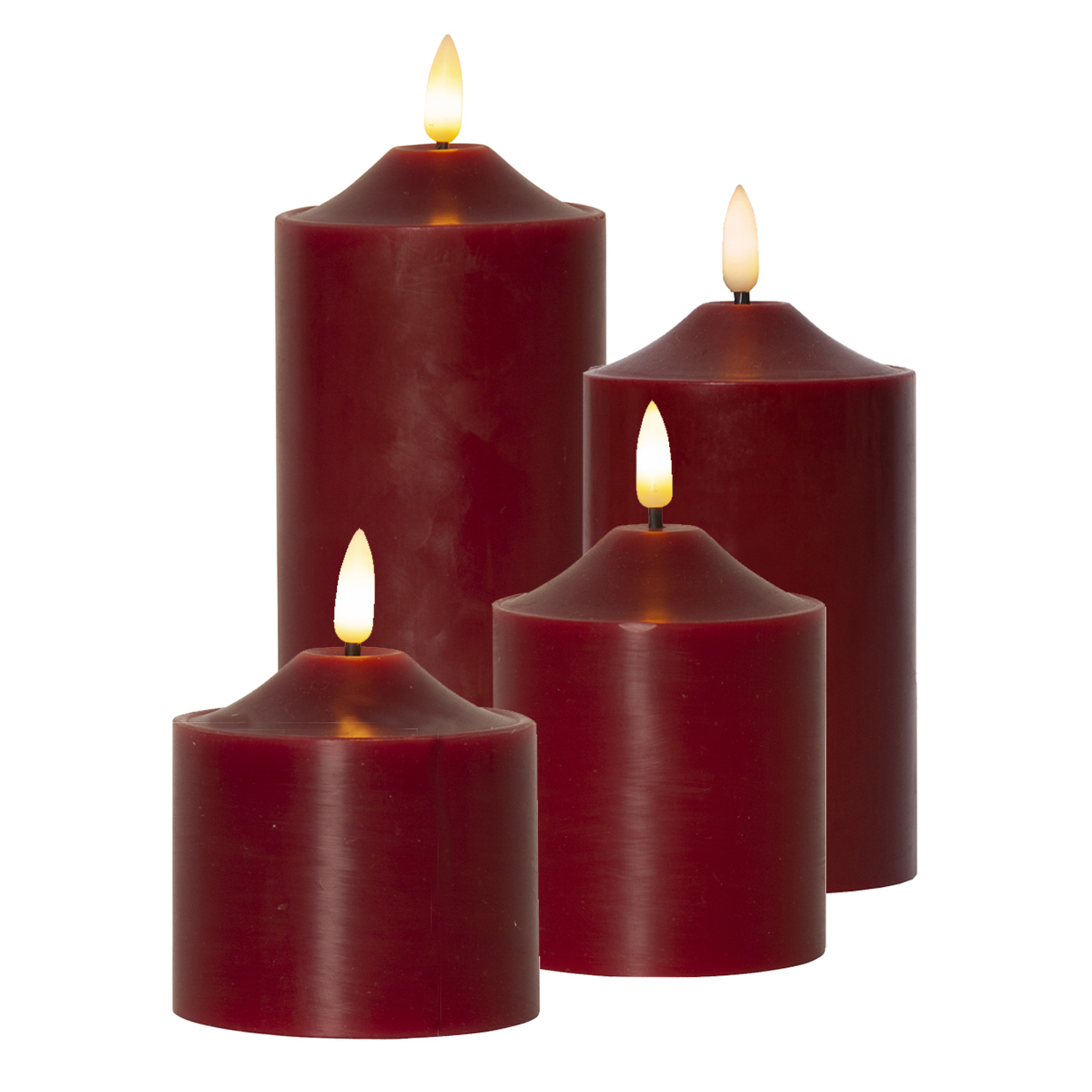 LED Kerzenset Flamme - - Größen - rot - Echtwachs Lichterketten 3D Flamme 4er - - | Timer Experte Set 4